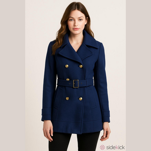 Black Rivet by Guess - Elegant Navy Blue Double-Breasted Women's PEACOAT